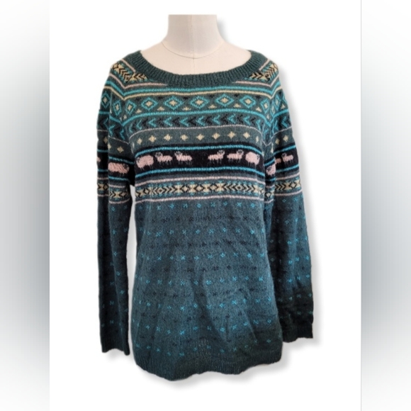 Woolrich Sweater Women's Green Wool Blend w/ Sheep Long Sleeve Pull Over… - Picture 1 of 6